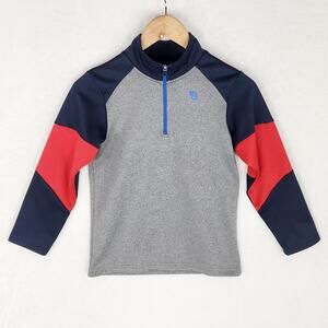 OshKosh B'gosh Sweatshirt Boys 8 Tricolor 1/4 Zip Grey Red Blue Long Sleeve